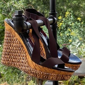 BCBGirls  Brown Wedge Elastic Top Sandals
